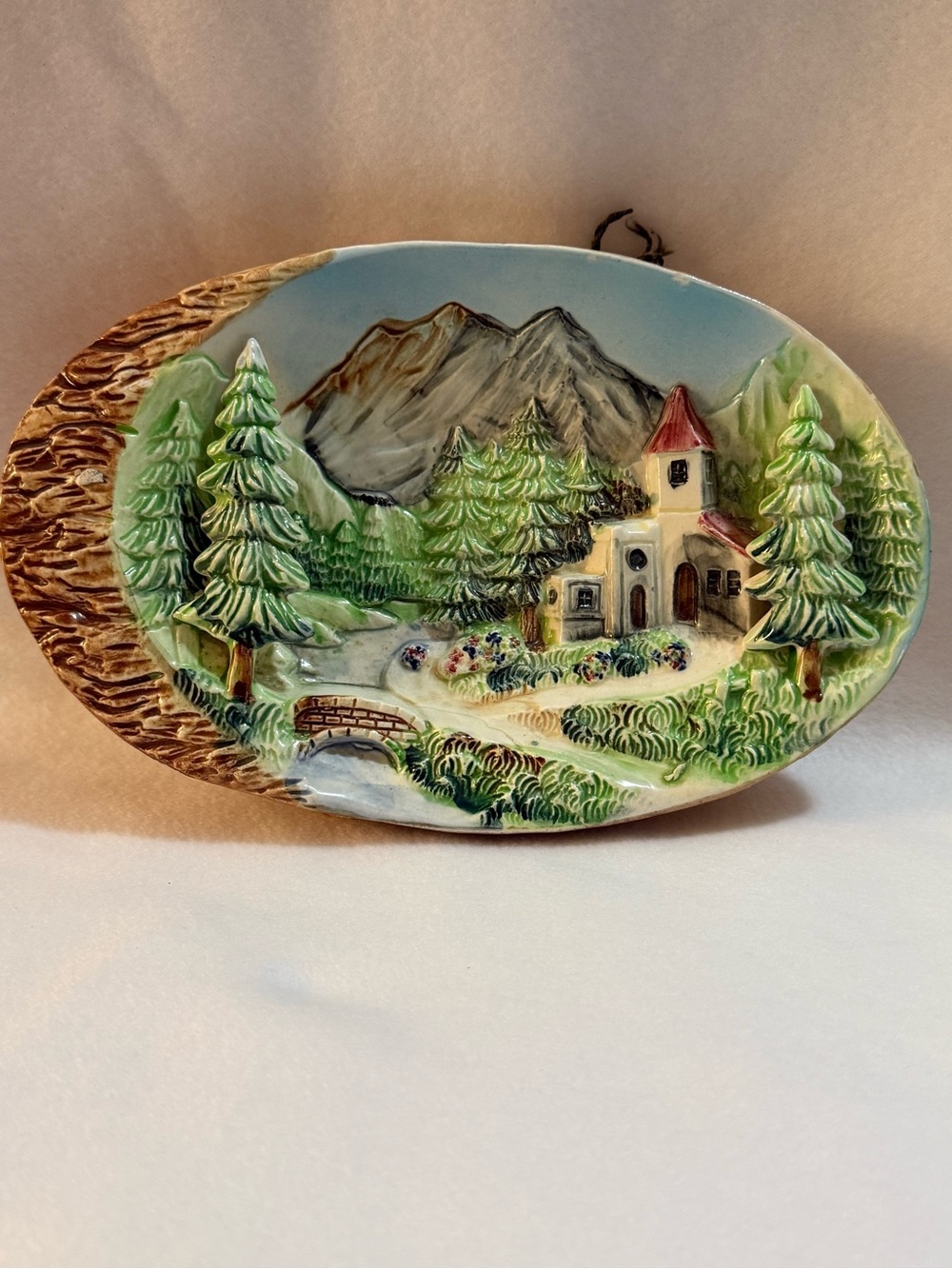 Ucagco Japan Ceramic Mountain Scene Wall Plaque